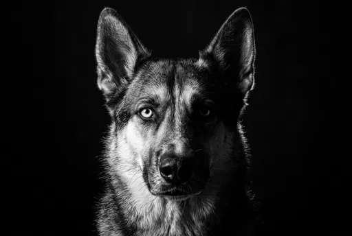 Monochrome Studio Portrait of Shepherd Husky Mix