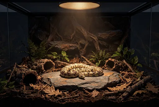 Kingsnake Basking in Nighttime Reptile Terrarium