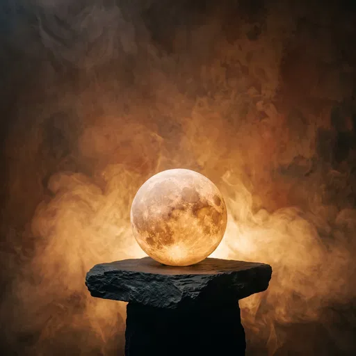 Glowing Moon Sphere on Slate Pedestal