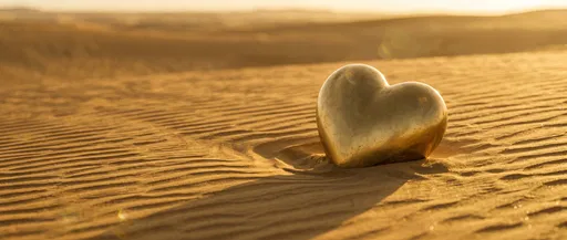 Gold Heart Sculpture on Desert Sand
