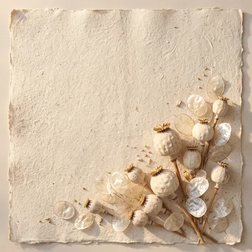 Dried Poppy Pods on Handmade Paper