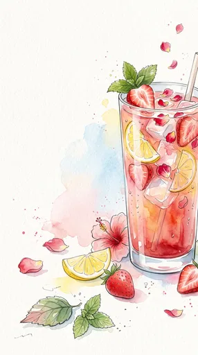 Watercolor Strawberry Hibiscus Iced Tea