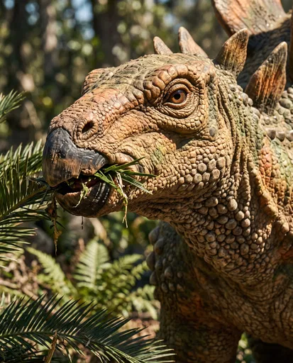 Close-Up of Stegosaurus Eating Cycad Fronds