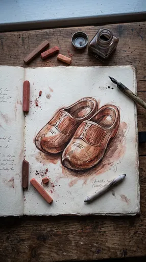 Sketchbook Drawing of Traditional Wooden Clogs