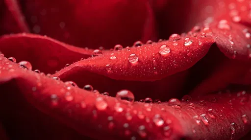 Macro Red Rose Petal With Water Droplets