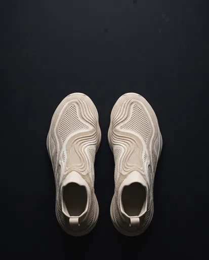 Top View of Beige Knit Concept Sneakers