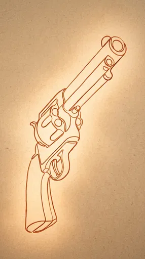 Minimalist Terracotta Line Drawing of Western Revolver