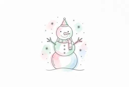 Minimalist Watercolor Line Art Snowman Illustration