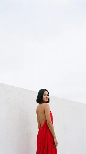 Woman in Red Backless Dress