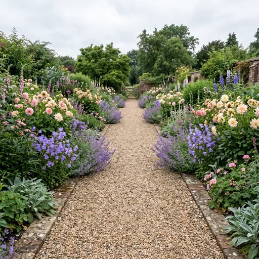 Lush English Cottage Garden Gravel Pathway
