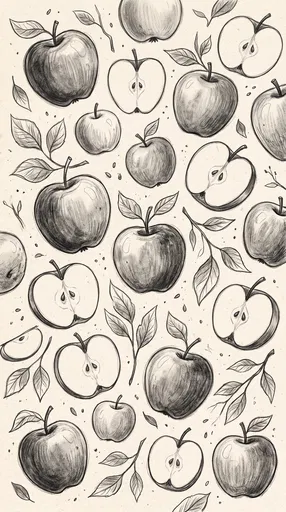 Graphite Sketch Apple Pattern Illustration