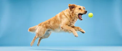Golden Retriever Leaping for Tennis Ball
