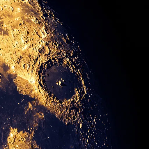 Golden Lunar Crater Close-Up in Space