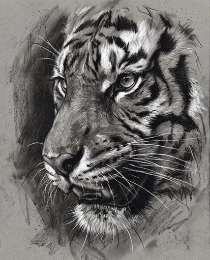 Charcoal and Chalk Tiger Portrait