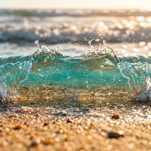 Macro Turquoise Wave Splash on Golden Sand