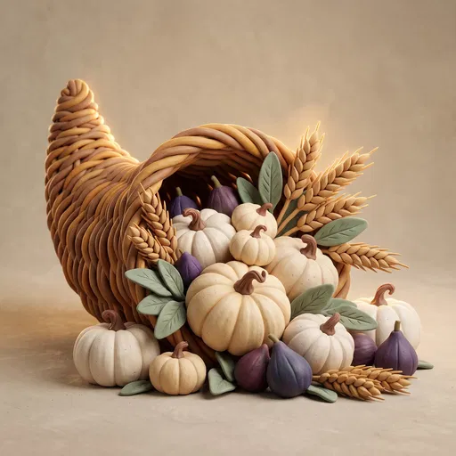 Clay Style Thanksgiving Cornucopia With White Pumpkins