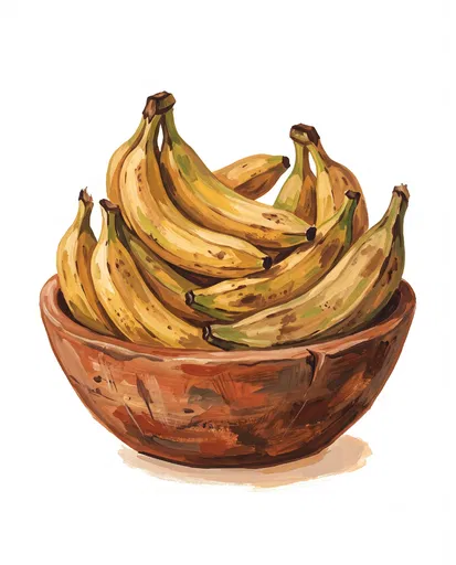 Gouache Illustration of Bananas in Bowl