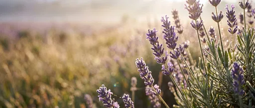 Backlit Lavender Sprigs in Morning Meadow