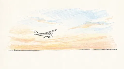 Minimalist Sketch of Small Airplane at Sunset