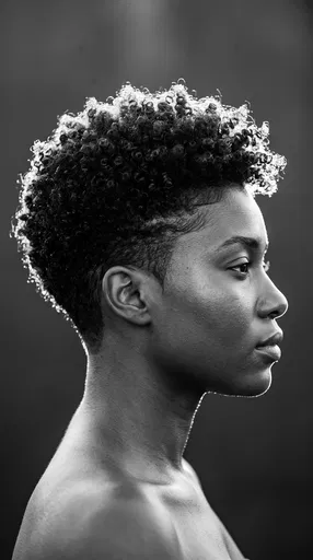 Monochrome Profile Portrait of Woman with Afro