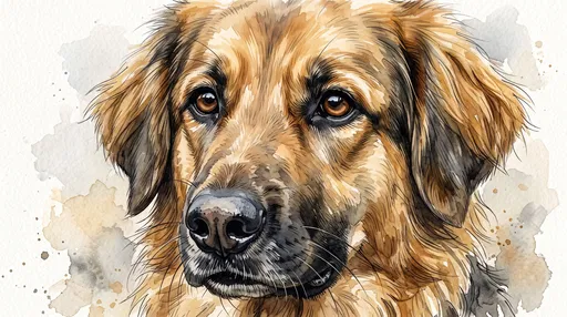 Watercolor Golden Shepherd Dog Portrait