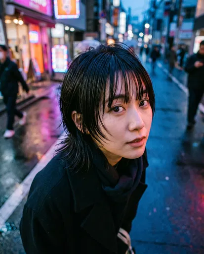 Woman With Short Hair on City Street