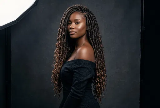 Studio Portrait of Woman with Goddess Locs
