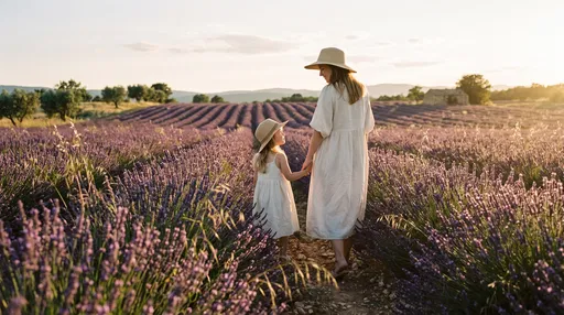 Mother and Daughter in Lavender Field