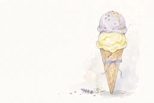Watercolor Lavender and Lemon Ice Cream Cone