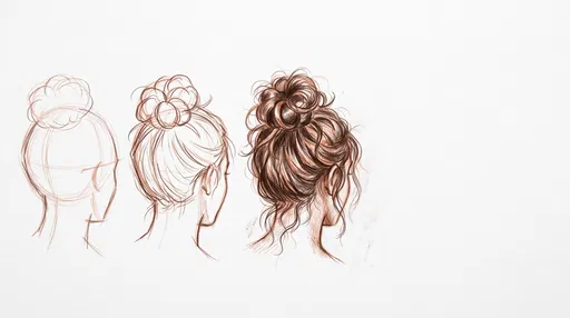 Three Stage Messy Bun Sketch Progression