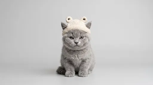 Grey Kitten in Knitted Frog Hat