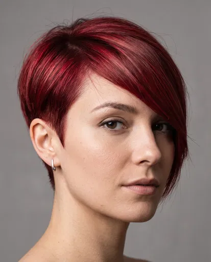 Woman With Red Asymmetrical Pixie Haircut