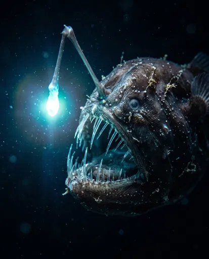 Bioluminescent Deep Sea Anglerfish Close Up
