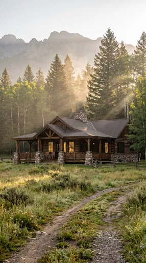 Rustic Log Cabin in Mountain Meadow