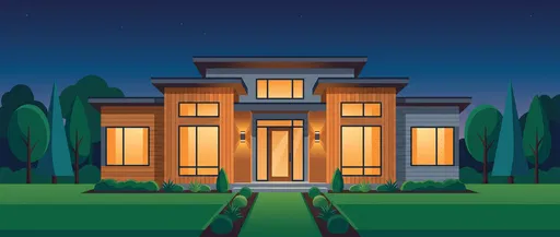 Modern Suburban House at Twilight Illustration