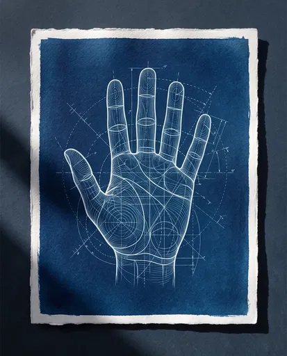 Cyanotype Architectural Hand Drawing Flat Lay