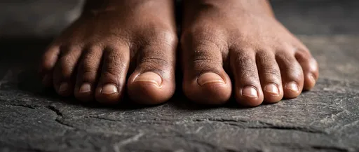 Macro Close-Up of Bare Toes on Slate