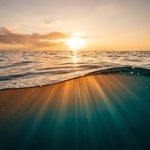 Split View Ocean Sunset and Underwater Rays
