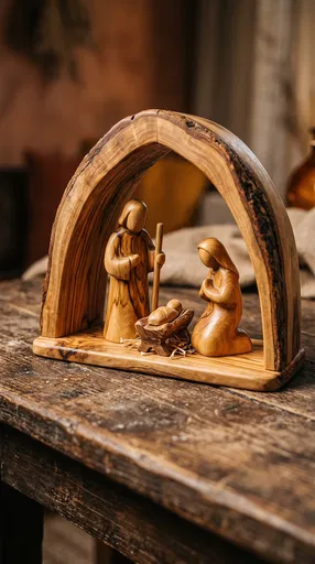 Carved Olive Wood Christmas Nativity Scene