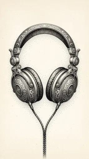 Ornate Vintage Headphones Stipple Ink Illustration
