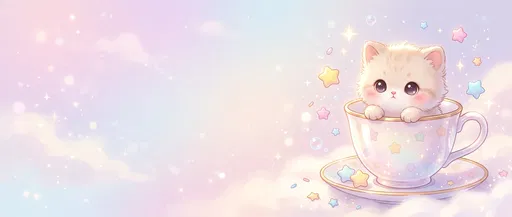 Cute Chibi Kitten in Pastel Teacup