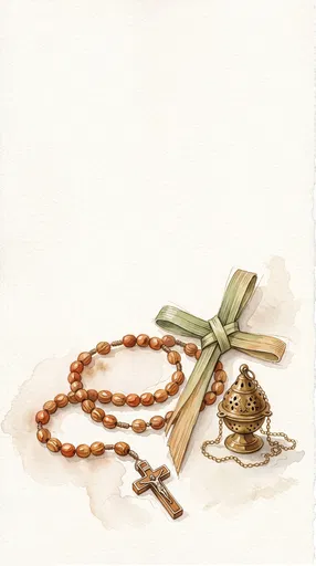 Watercolor Rosary Palm Cross and Censer