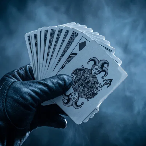 Gloved Hand Holding Joker Playing Cards