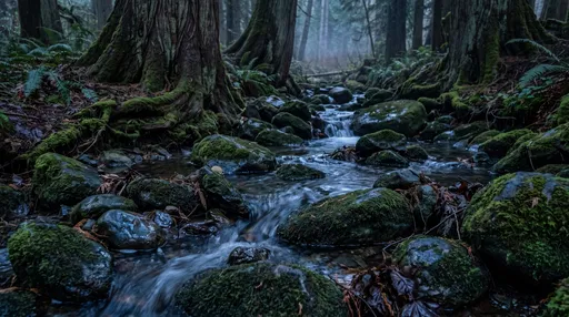 Mossy Stream in Ancient Cedar Forest