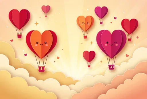 Kawaii Heart Hot Air Balloons Illustration