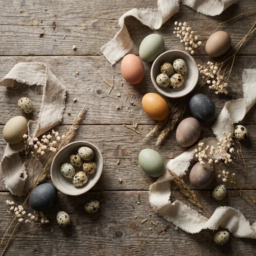 Rustic Earth-Toned Easter Eggs Flat Lay