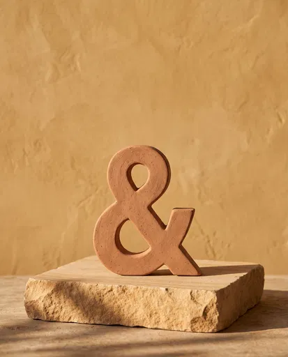 Terracotta Ampersand on Sandstone Block