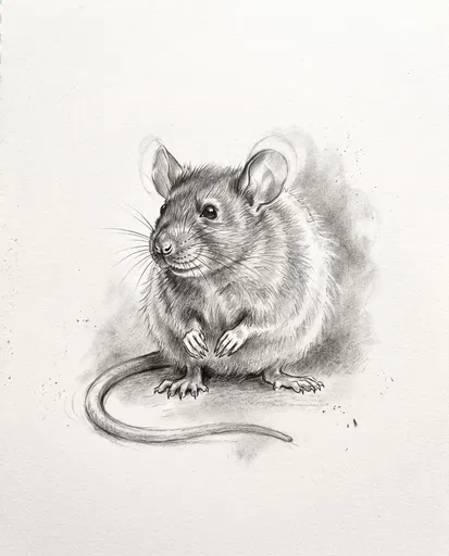 Graphite Pencil Sketch of Sitting Rat