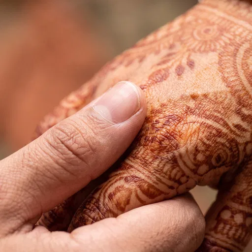 Macro Close-Up of Hands with Henna