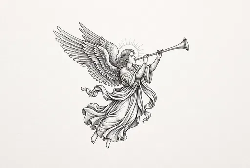 Black Line Art Herald Angel Illustration
